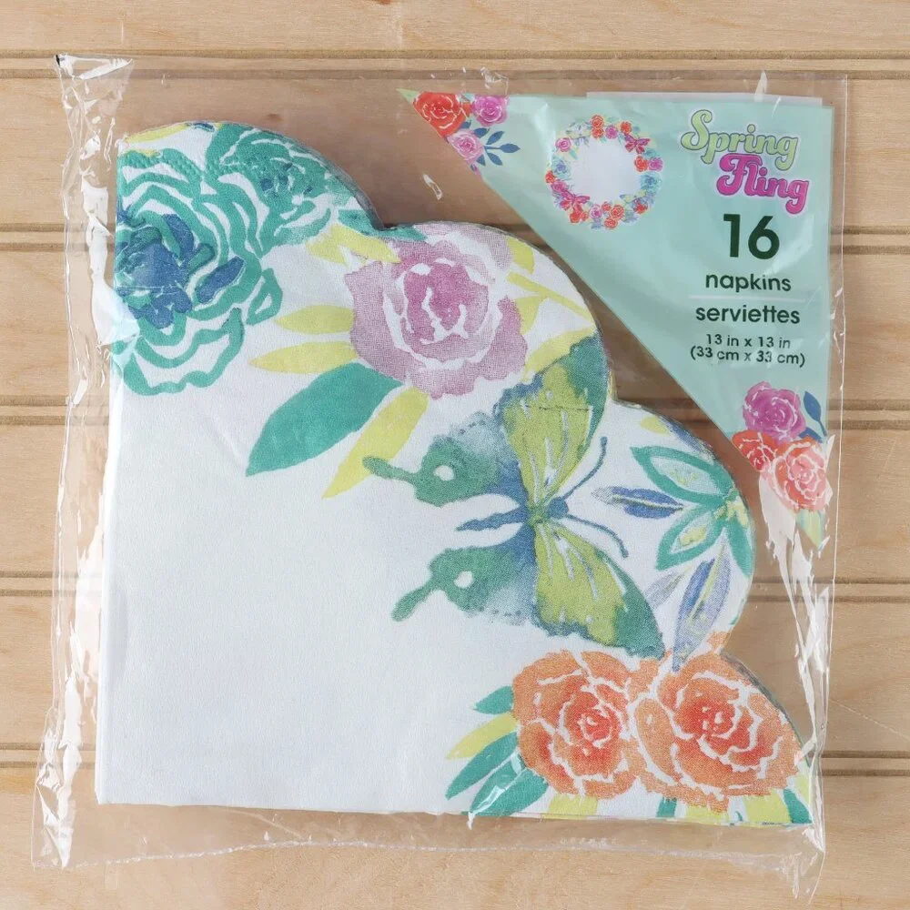 32 Decorative Springtime Napkin Bundle - Two Designs - Scalloped Edges